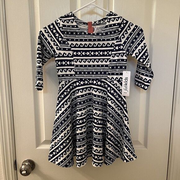 Fabkids Blue and White Nordic Print Skater Dress Girls Size Medium 8 NWT - Picture 1 of 10